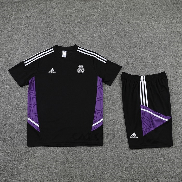 Tuta da Track Real Madrid Manica Corta 2022-2023 Nero e Purpura - Pantaloncini